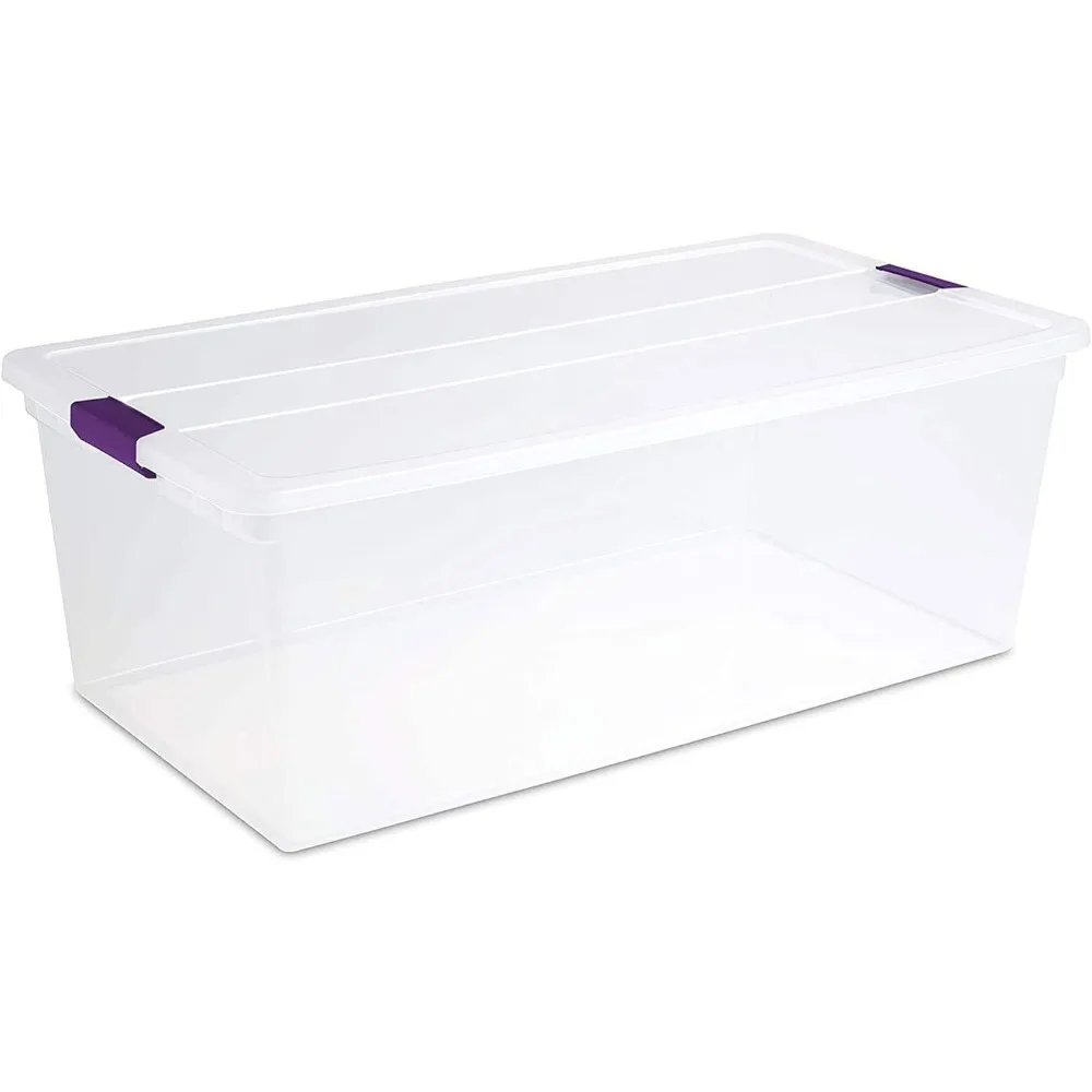 

110 Qt Latch Storage Box, Stackable Bin with Latching Lid, Plastic Container Organize Clothes in Closet, 12-Pack