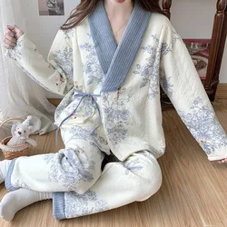 Pyjama deux pièces en coton à col en V pour femme, vêtements d'allaitement chauds, vêtements d'intérieur, automne, hiver, printemps, air, 2023