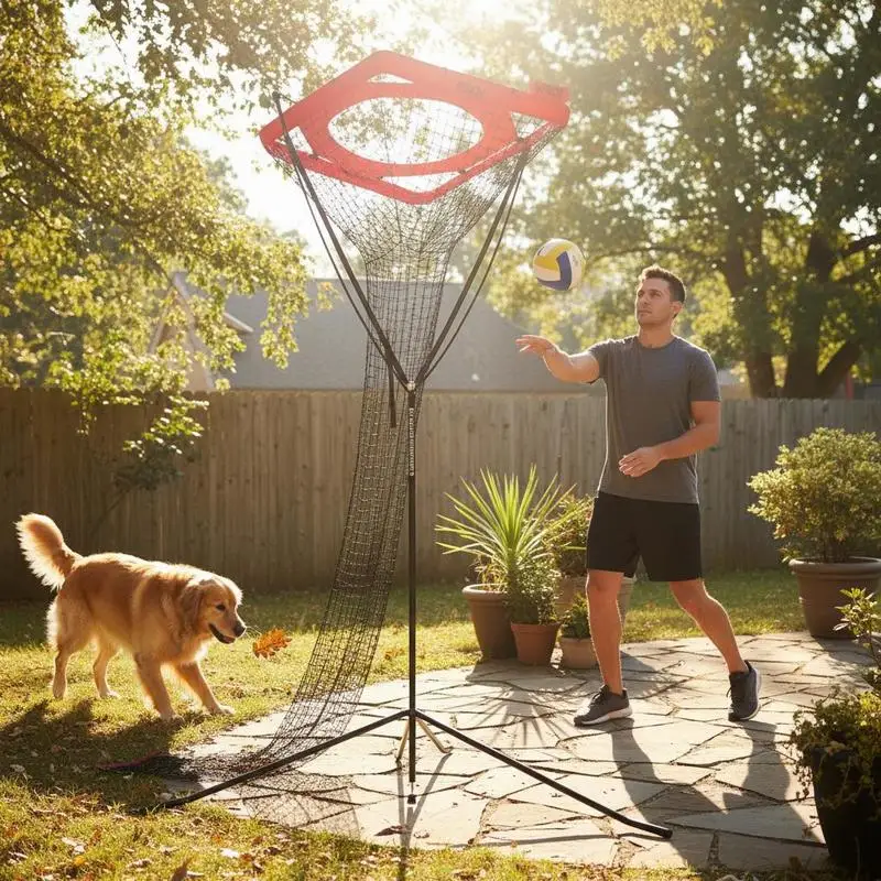 Volleyball training net, training device, angle and height adjustable volleyball trainer, portable practice net with steel base, carrying bag, target net for serving and spiking