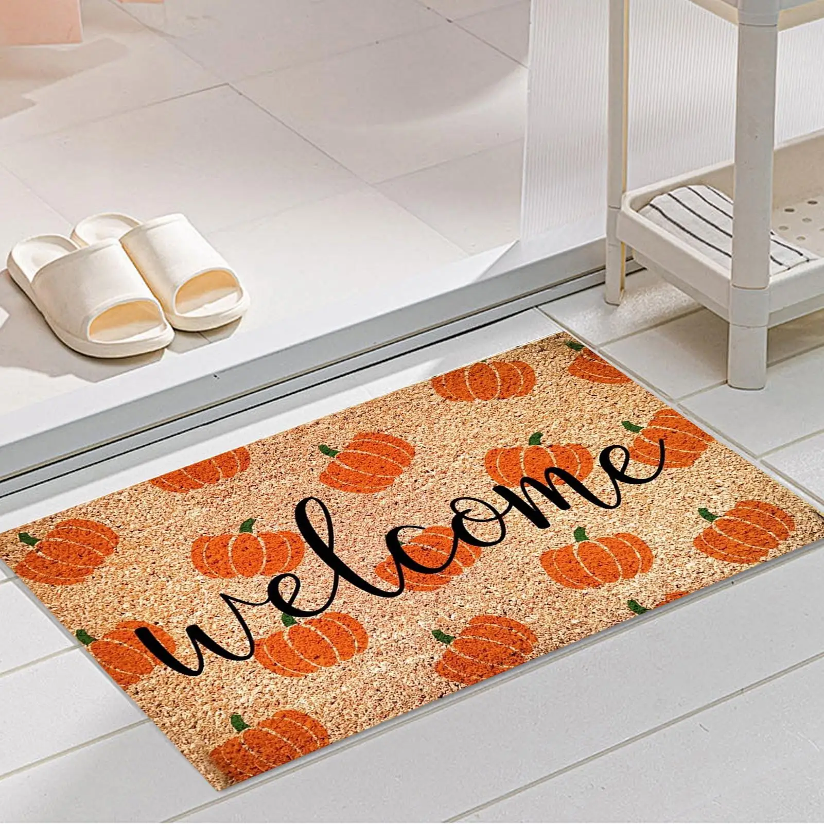 Halloween Pumpkin Door Mat 24x16 Inch Cartoon Faux Cashmere Welcome Rug Non Slip Soft Floor Carpet For Indoor Outdoor Party
