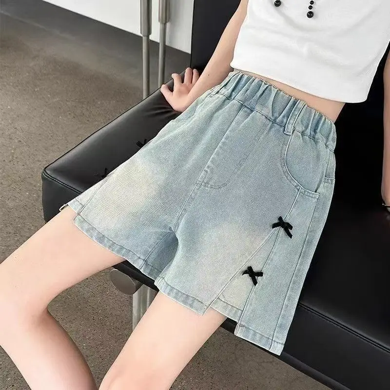 

Girls Summer Bow Denim Shorts Versatile Casual Sports Jeans 5-15 Years Old Fashionable New