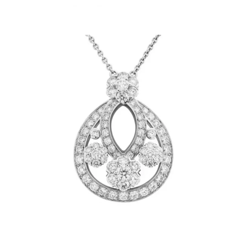 S925 sterling silver inlaid snow hollow flower cluster water drop necklace light luxury full of diamonds