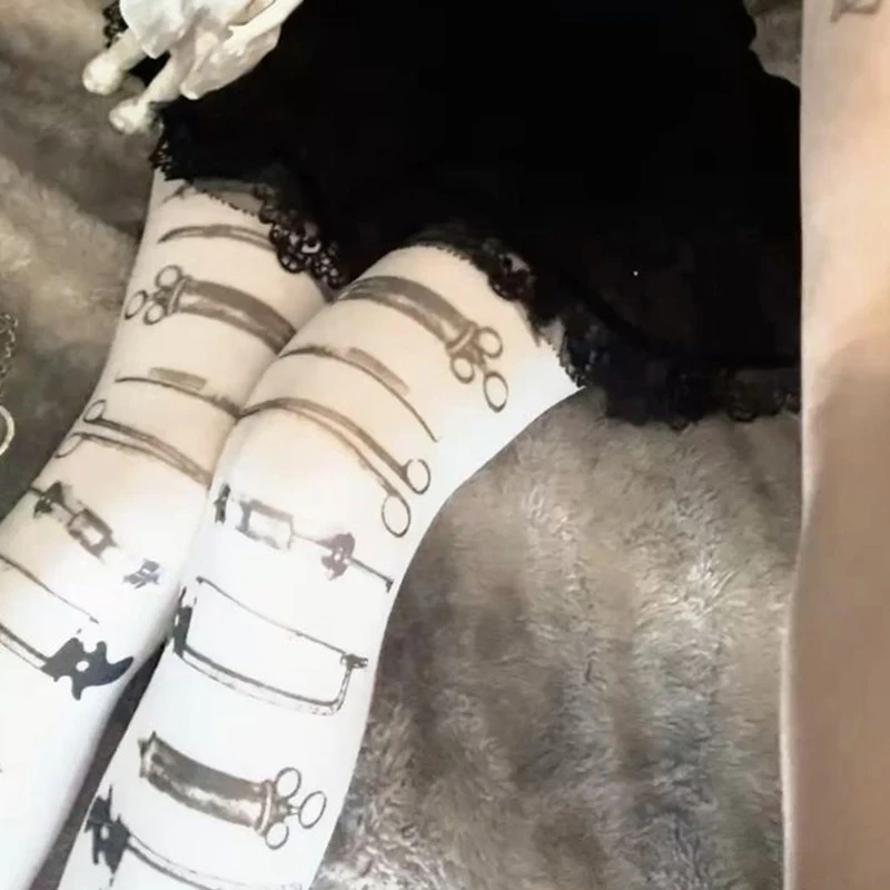 Kawaii لطيف ريترو 2000s النمط الكلاسيكي المطبوعة المرأة بذلة اليابانية الحلو Kawaii سليم صالح لوليتا الأبيض الفخذ العليا الجوارب ايمو