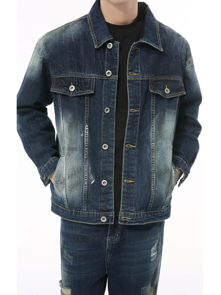 Men's Wear | Autumn New Product Personalized Vintage Fashion Dirty Stained Hole Washed Denim Set