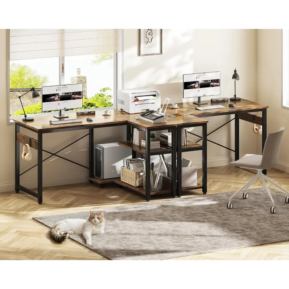 Kompaktowe biurko narożne o przekątnej 40 cali z miejscem do przechowywania i podstawką na komputer, idealne do małych przestrzeni i do gier