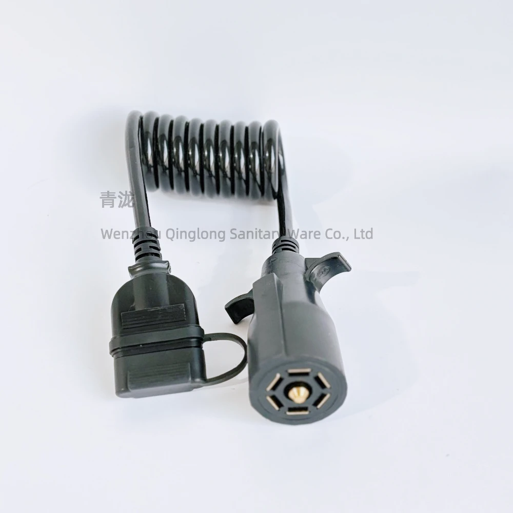 

7 Way Round to 5 Way Pin Flat Trailer Coiled Wiring Harness Connector Adapter Plug Dust Cover Stretchable Coiled Extension Wire