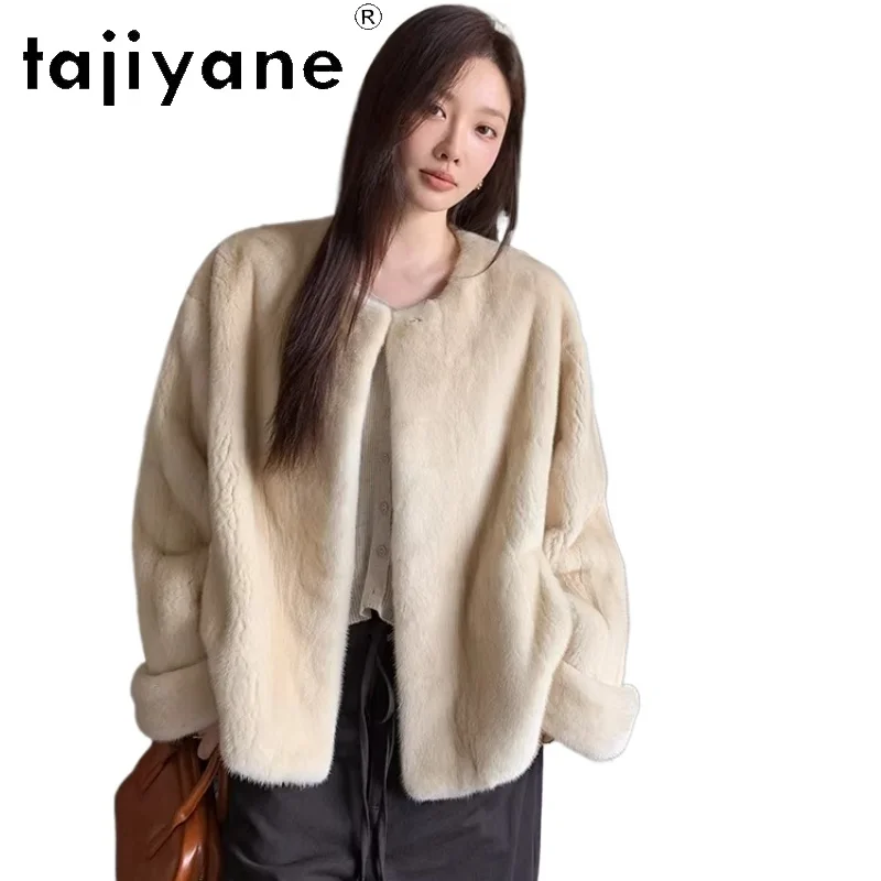 

TAJIYANE Натуральные шубы из бархатистого меха норки для женщин, стильная меховая куртка с круглым вырезом, роскошная шуба из натурального меха, новинка зимней коллекции 2026 года, женская одежда.