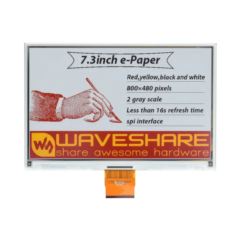 

Waveshare 7.3inch e-Paper (G) Raw Display 800 × 480 SPI Interface Red/Yellow/Black/White Passively Reflective