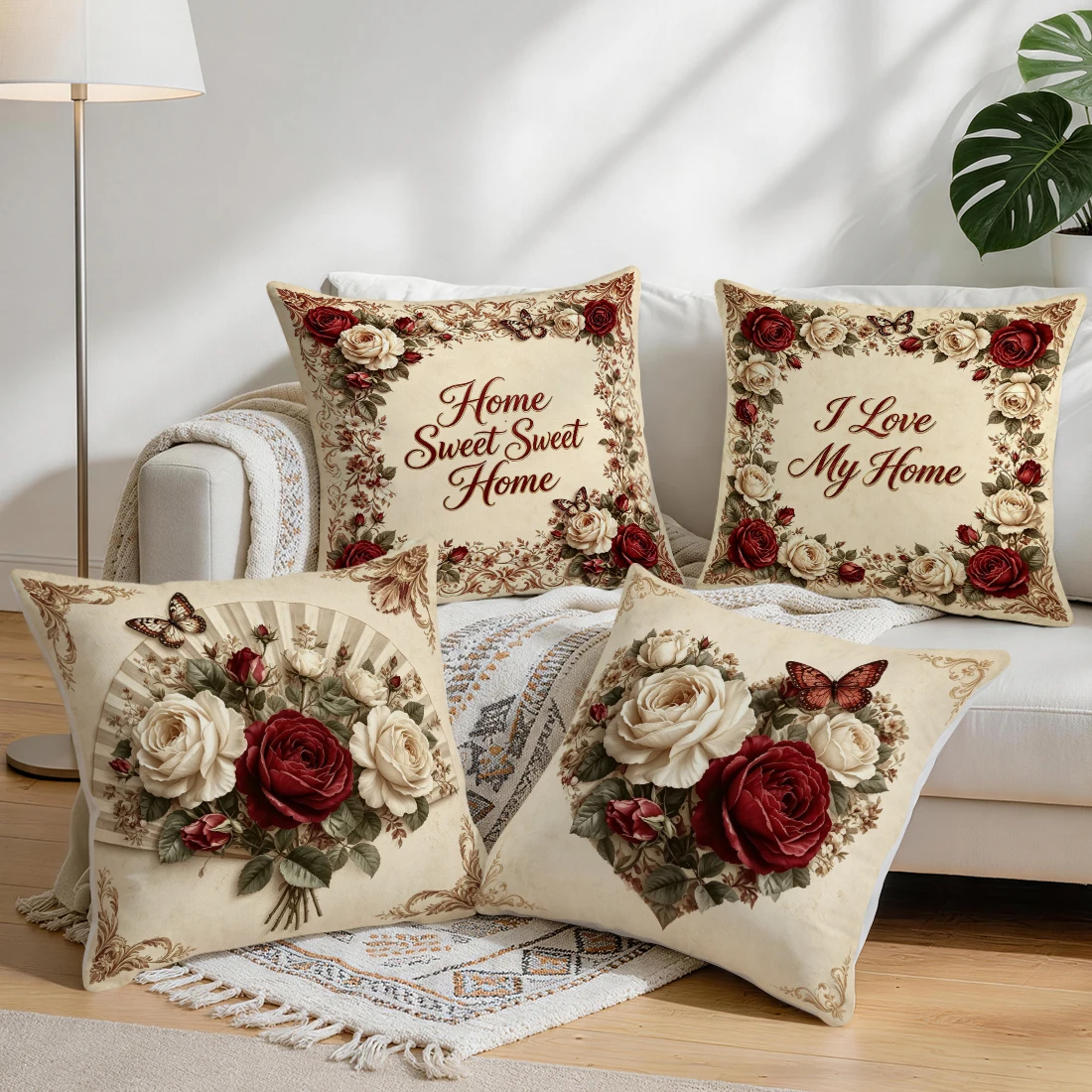 Red Rose Pillowcase Printed Polyester 40/45/50cm Throw Pillowcover Decorative Sofa Cushion Pillowslip Home Decor