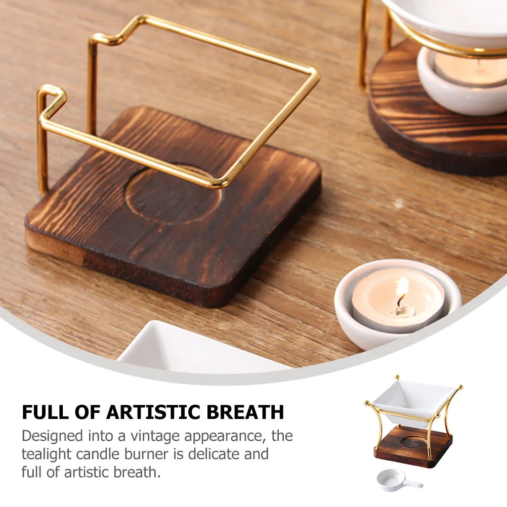 

Ceramic Wood Base Iron Tealight Holder Essential Oil Burner Aroma Diffuser Bedroom Living Room Office Yoga Room Wax