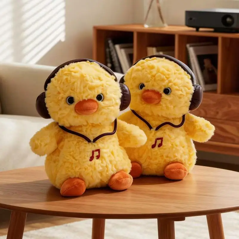 Nuevo muñeco de peluche Kawaii con diseño de pollito dinámico que reproduce música, figura de juguete de dibujos animados, almohada bonita de anime, regalo de cumpleaños para niños.