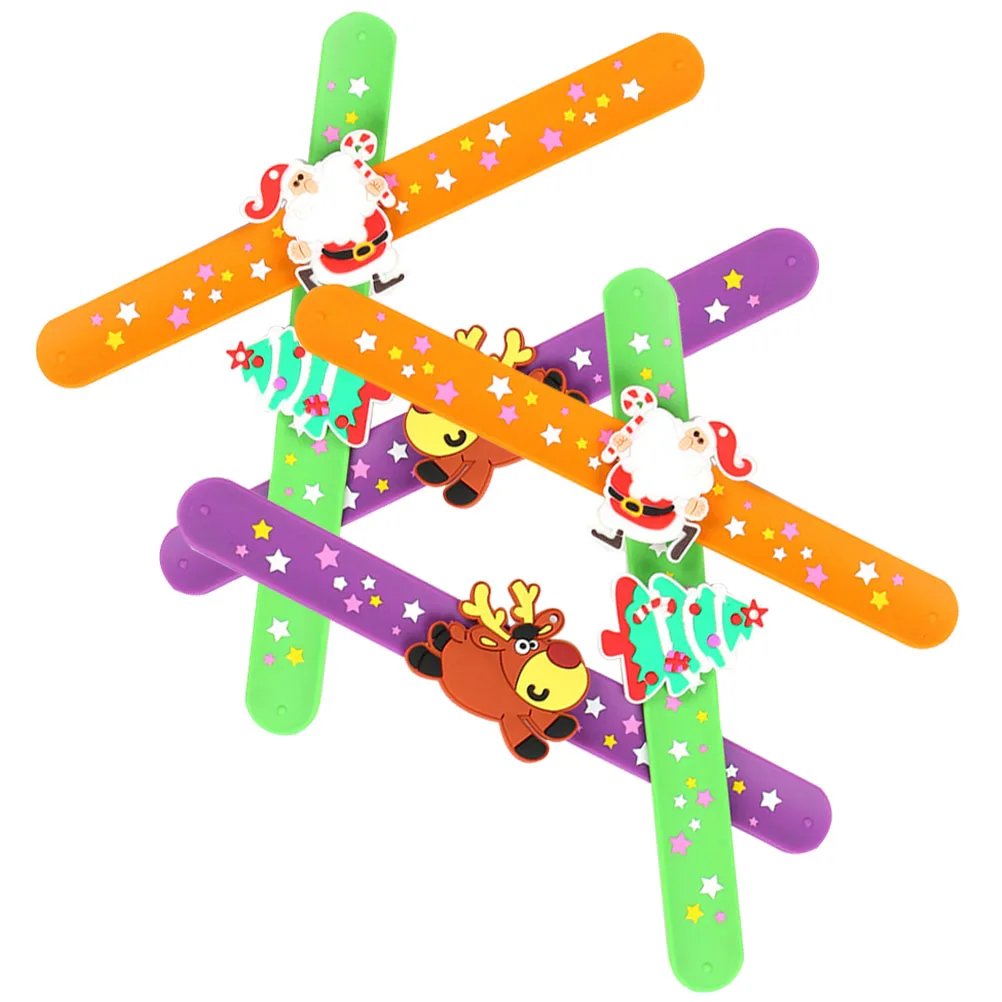 

6pcs Christmas Silicone Slap Bracelets Holiday Party Favors Cute Cartoon Wristb s Gifts Kids Adults Flexible Elastic Long Wear
