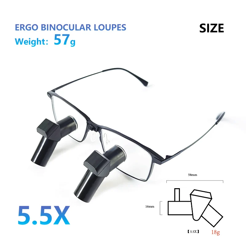 Burite New TTL5.5X Ergonomic Design 5.5X Ergo Prism Loupes Dental ENT Surgical IPD Customized  binocular loupes（ERGO-TTL-5.5X)