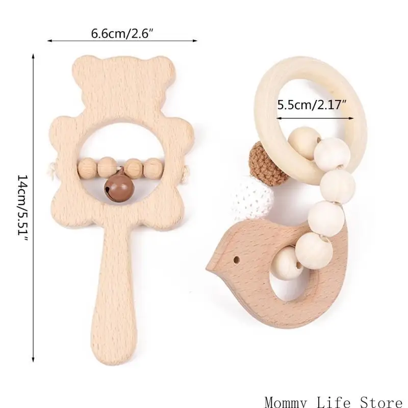 2PCS bằng gỗ rồng đồ chơi teether cho bé gấu tay cầm tay răng re