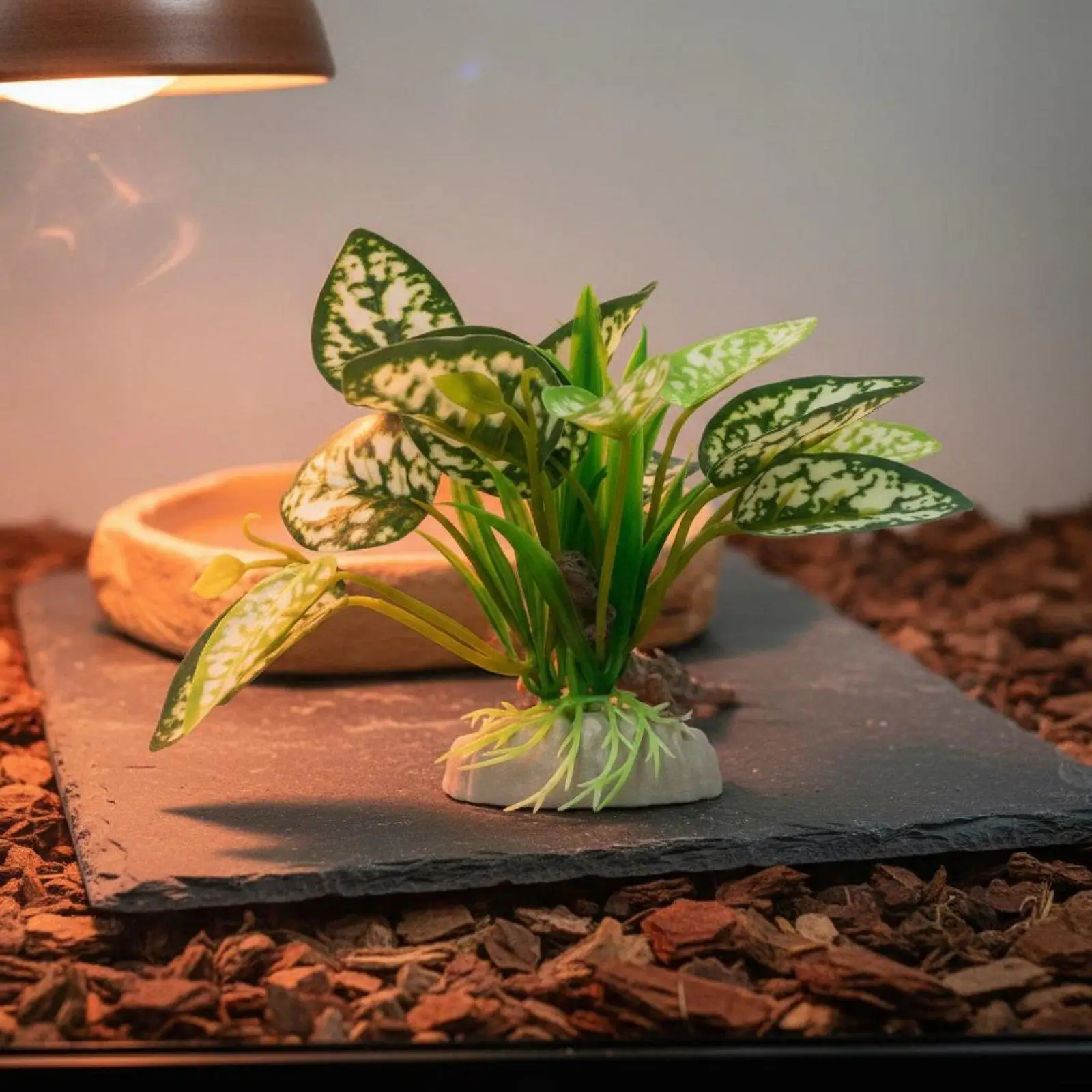 Faux Reptile Plant for Terrarium Accessories with Smooth Leaves for Hiding Area in 4x2x2 Enclosure for Visual Depth