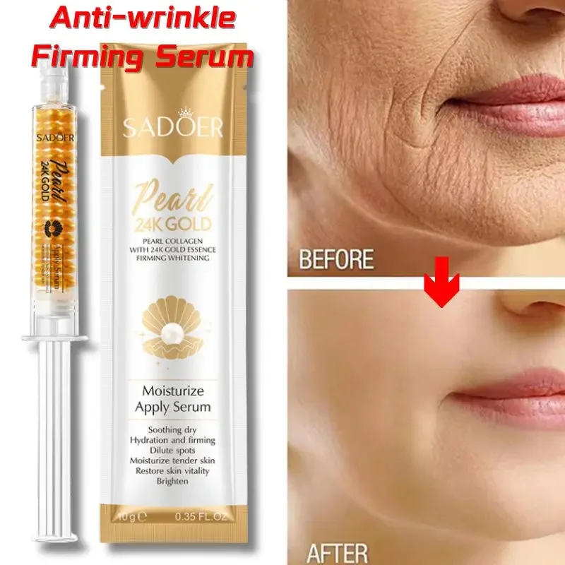 Hot Pearl Collagen Pore Shrinking Serum 24K GOLD Quick Elimination Large Pores Remove Blackehead Tighten Face Smooth Skin Care