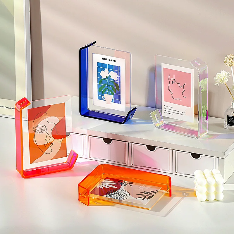 6/7 Inch Acrylic L-shaped Photo Frame Light Luxury Double-sided Transparent Frames DIY Drawing Stand Table Standing Ornaments