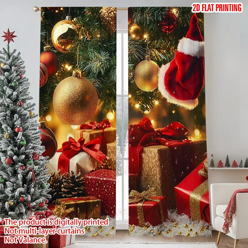 

2pcs 2D flat printing Christmas Window Drapes Christmas on4 Versatile 100% Polyester Without Electricity Holiday Decorations for