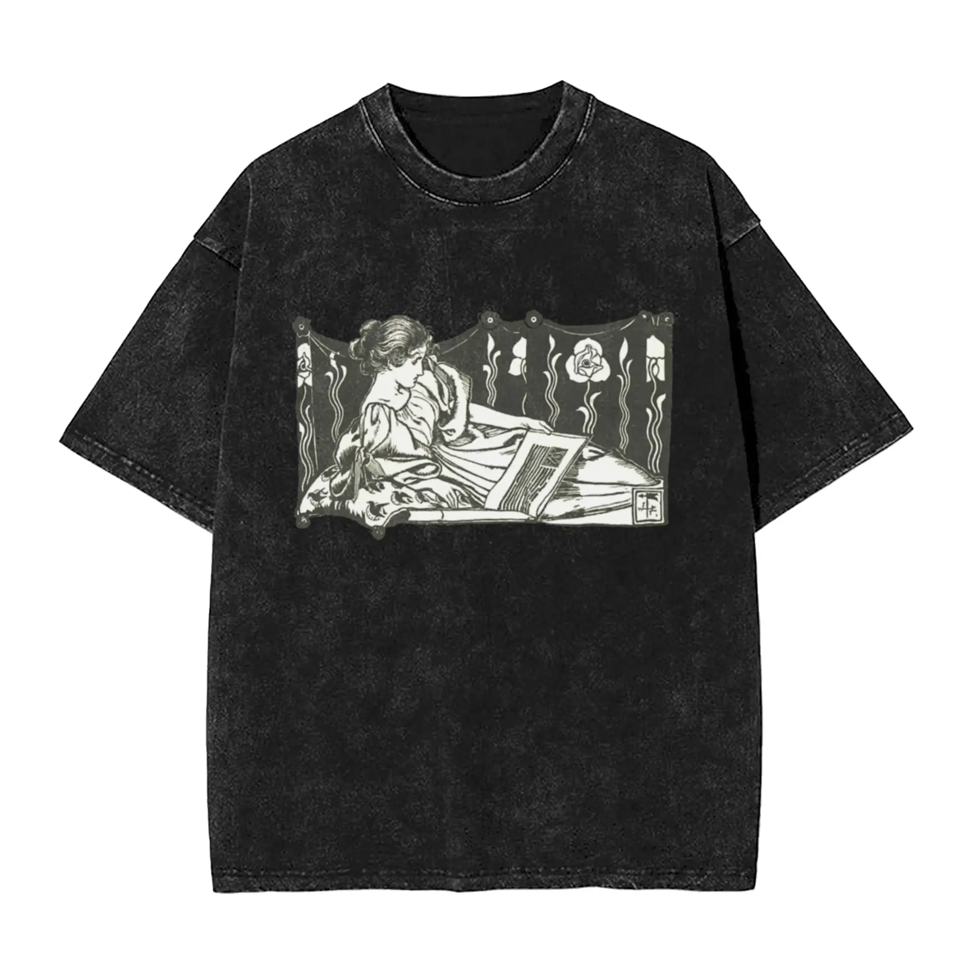 Leisure Time - Art Nouveau Vintage Illustration Classic Chic A T-Shirt Oversized Short Sleeve Men's Women's Cotton Tees Tops
