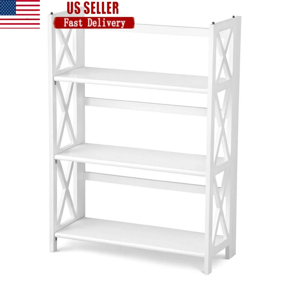 

Folding 3-Shelf Bookcase Stackable Solid Wood Storage Furniture X-Design Edges Bookshelf Organizer Space Saving Decor