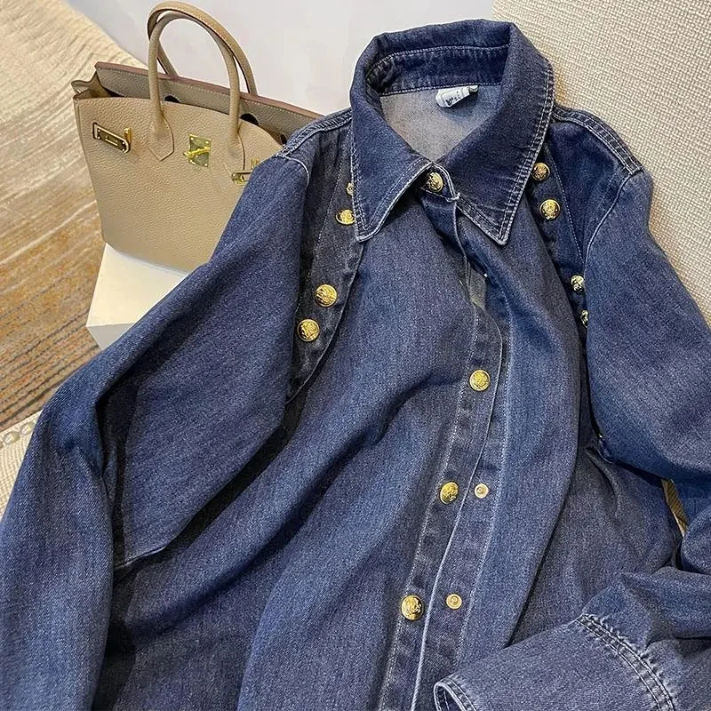 Chemise en jean rétro pour femmes, nouveau Design, Niche, français, exquis, Chic, printemps et automne 2025, 2025