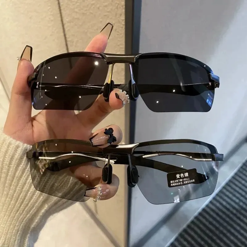 Photochromic Half Frame Sunglasses Men Driving Polarized Sun Glasses Outdoor Sports Cycling Night Vision Eyewear UV400 Goggles ﻿