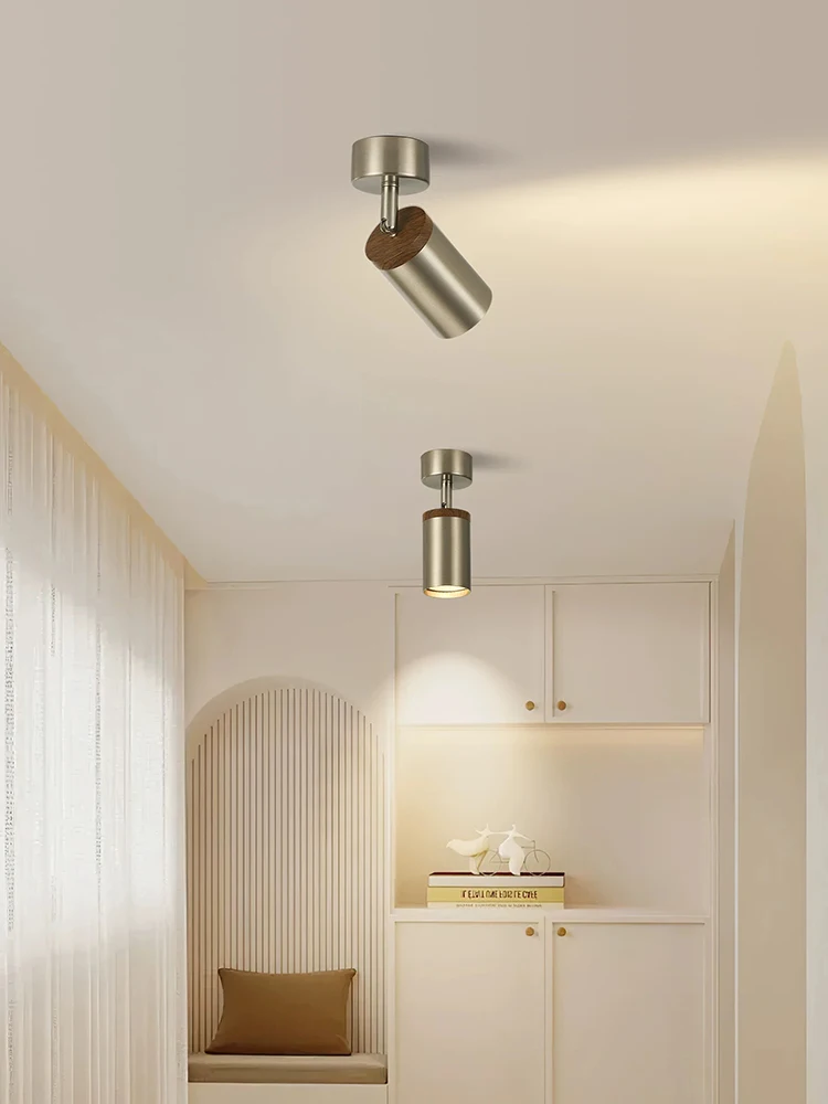 LED Surface Mounted Spotlight GU10 Replaceable Bulb COB Spot Walnut Color Accent Ceiling Light for Living Room Background Wall
