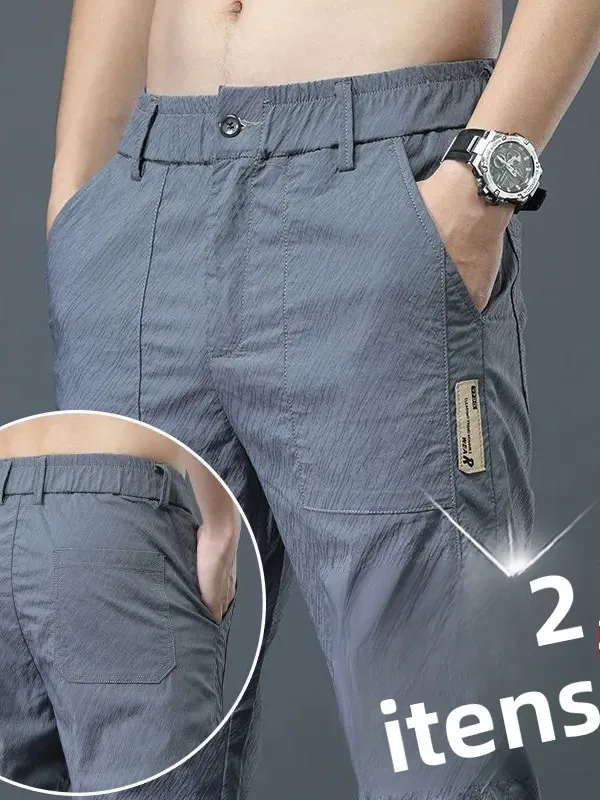 Calças Casuais Finas de Verão para Homens em Seda Gelada, Respiráveis, Soltas, de Perna Reta, Estilo Business Casual, Longas,...