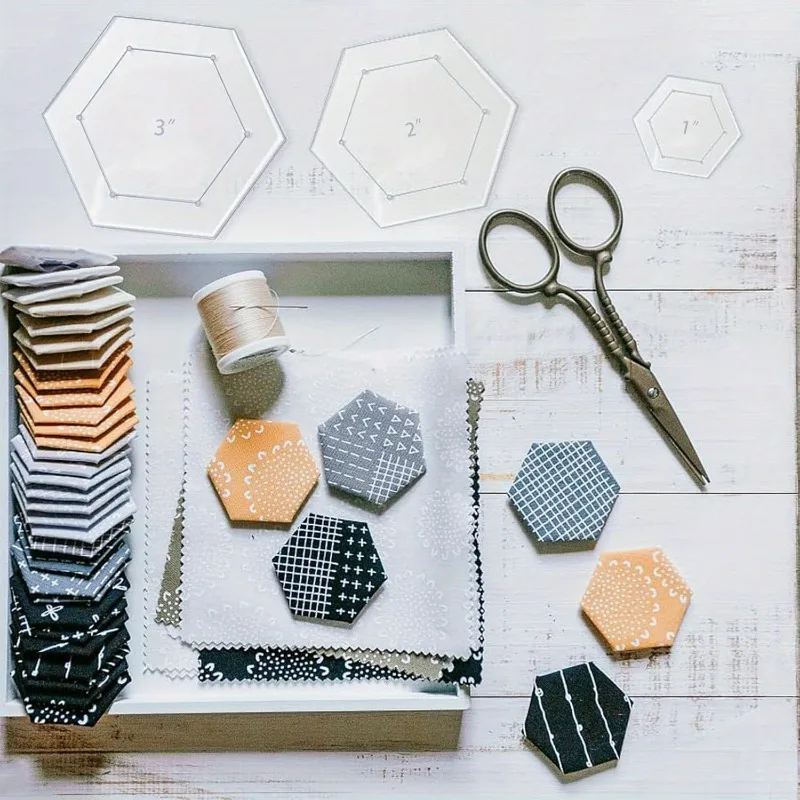 4Pcs Acrylic Hexagon Quilting Rulers with 1/4 Inch Seam Allowance 1/2/3/5 Inch Sewing DIY Manual Crafts Supplies