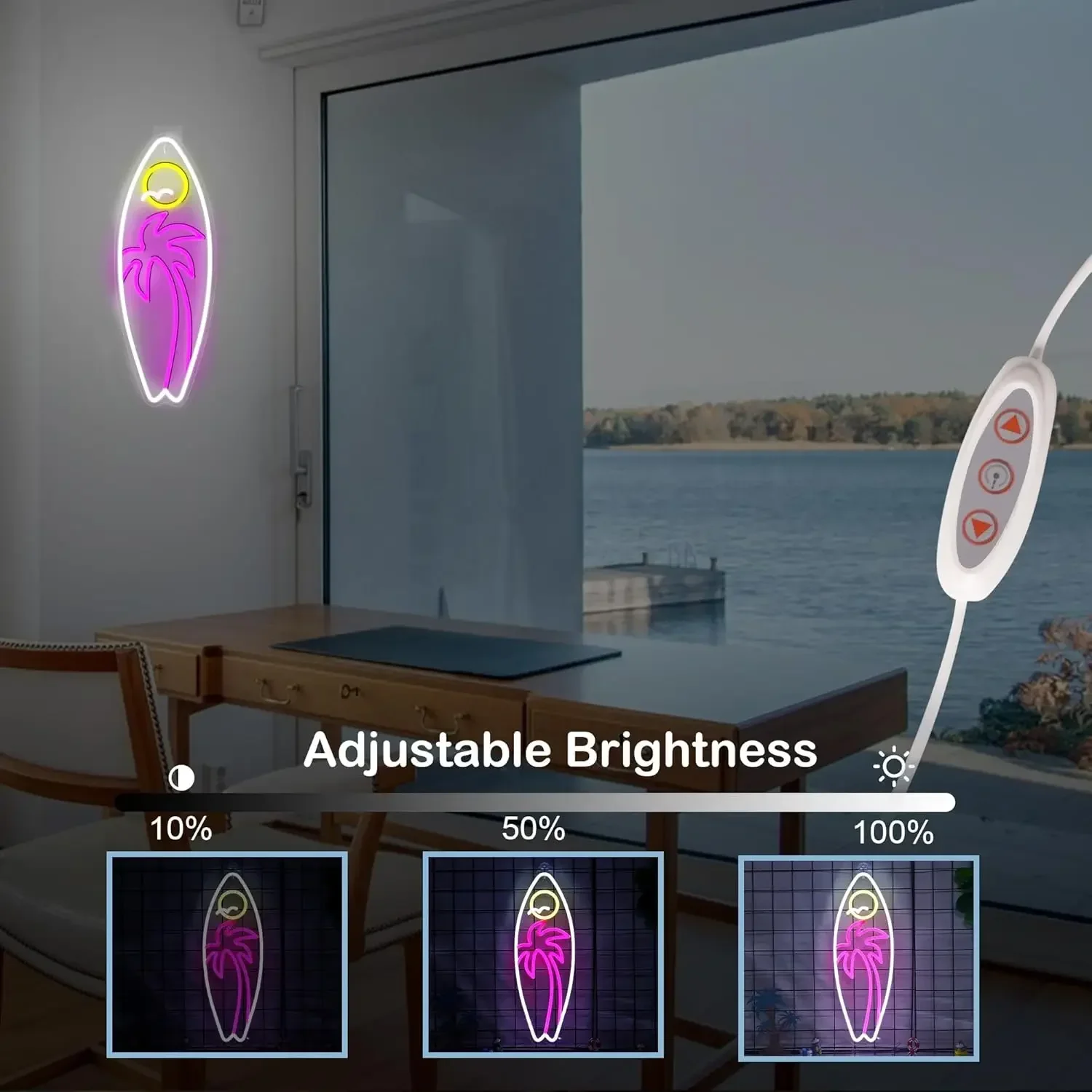 ปากการูปหัวใจกระดานโต้คลื่นต้นปาล์มดวงอาทิตย์ LED หรี่แสงได้ปากการูปหัวใจชายหาดที่ขับเคลื่อนด้วย USB ของตกแต่งสำหรับมนุษย์ถ้ำฤดูร้อนร้านอาหารบาร์คลับ