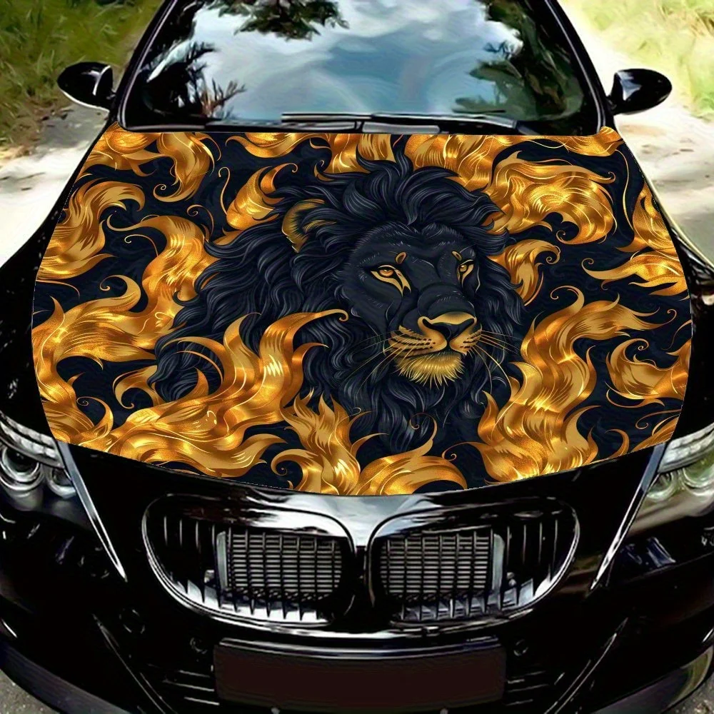 

Golden Flame Black Lion Car Hood Decal Sticker - Splash-Resistant PVC Vinyl Wrap, Easy Removal No Residue, Fit For Most Vehicles