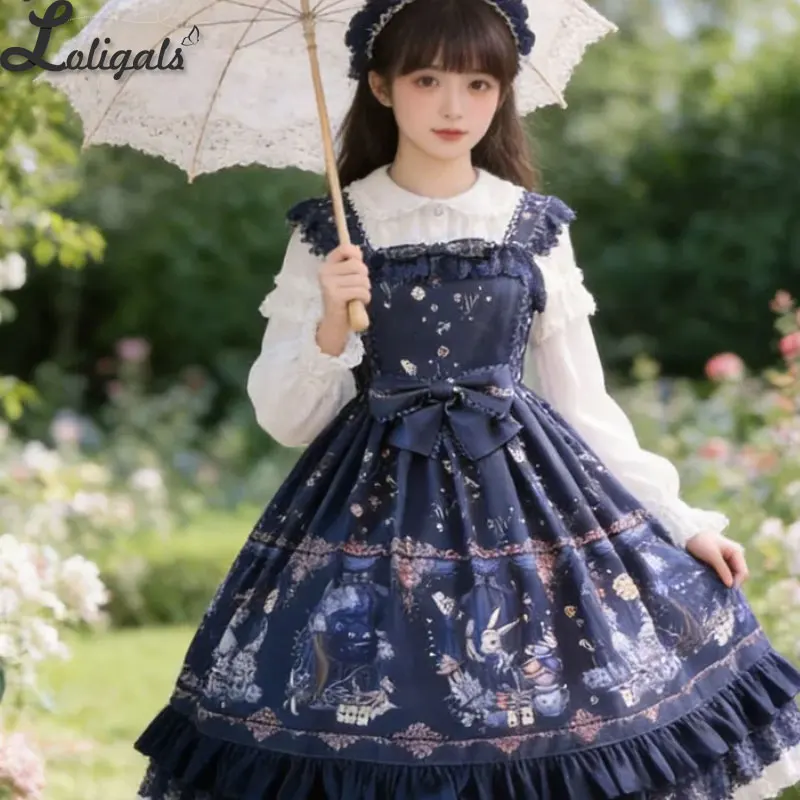 

Sweet Lolita JSK Dress Printed Sleeveless Midi Dress ~ Alice Wonderland by Strawberry Witch