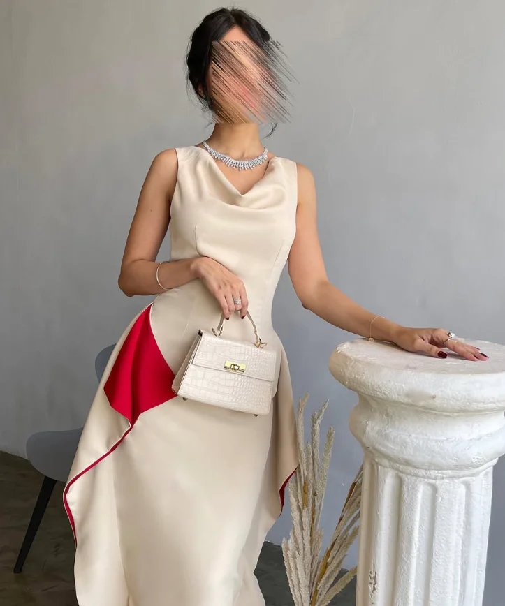 カスタマイズされた高品質ノースリーブホルター足首丈カラーコントラスト女性イブニングウエディンググレースローブドソワレブルードレス