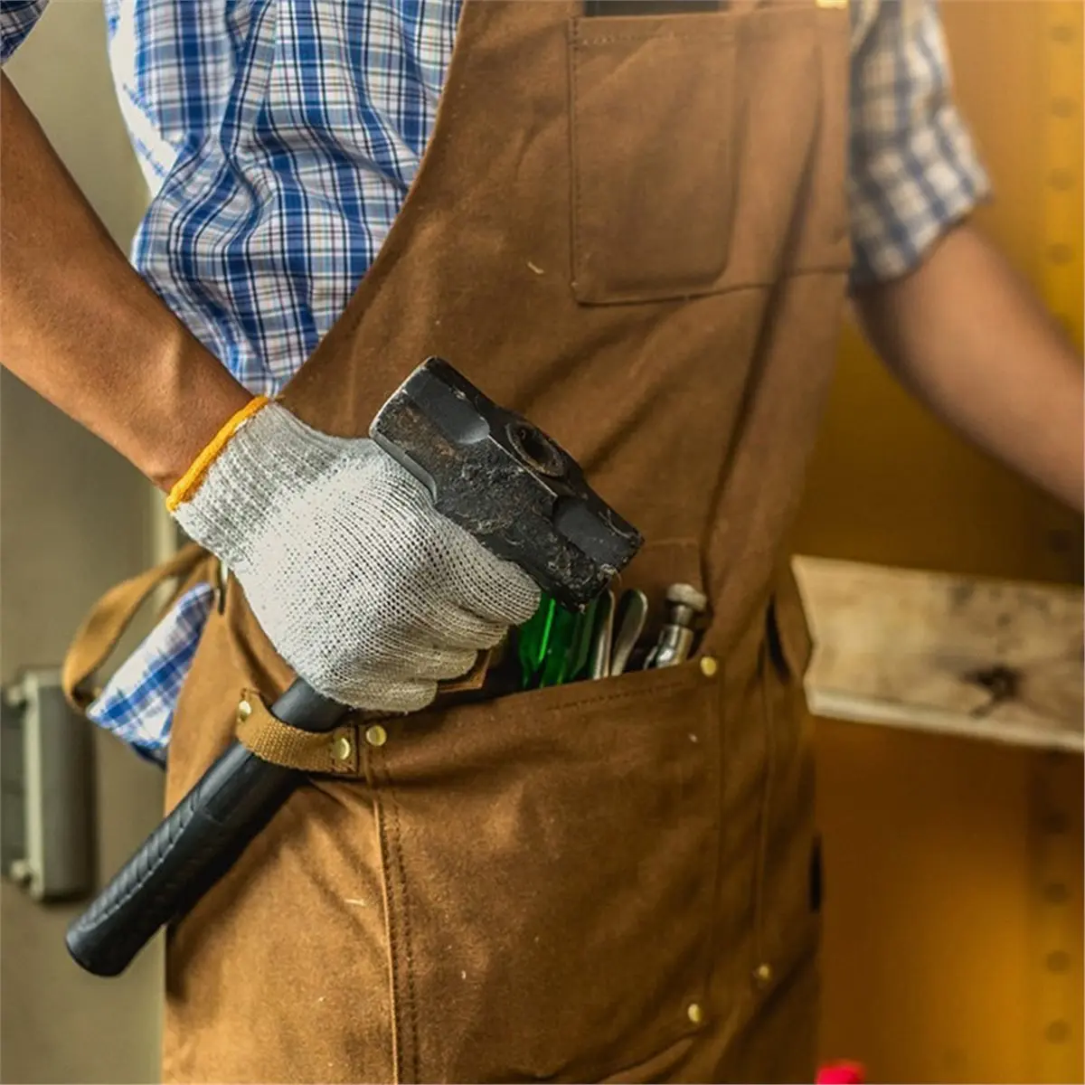 2026 New Woodworking Aprons. 16 Oz Waxed Canvas Work Apron with Pockets Adjustable Strap.for Men/Women.with Sleeve Cover