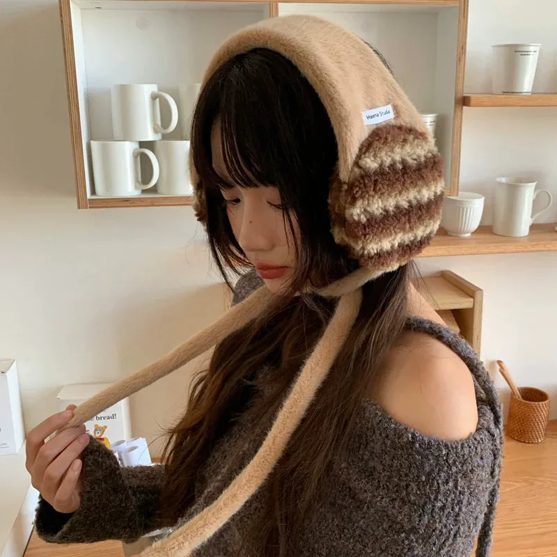 غطاء للأذنين كوري محبوك يدويًا باللون الوردي الحلو للنساء للخريف والشتاء أثناء السفر للتدفئة ومتعددة الاستخدامات #3