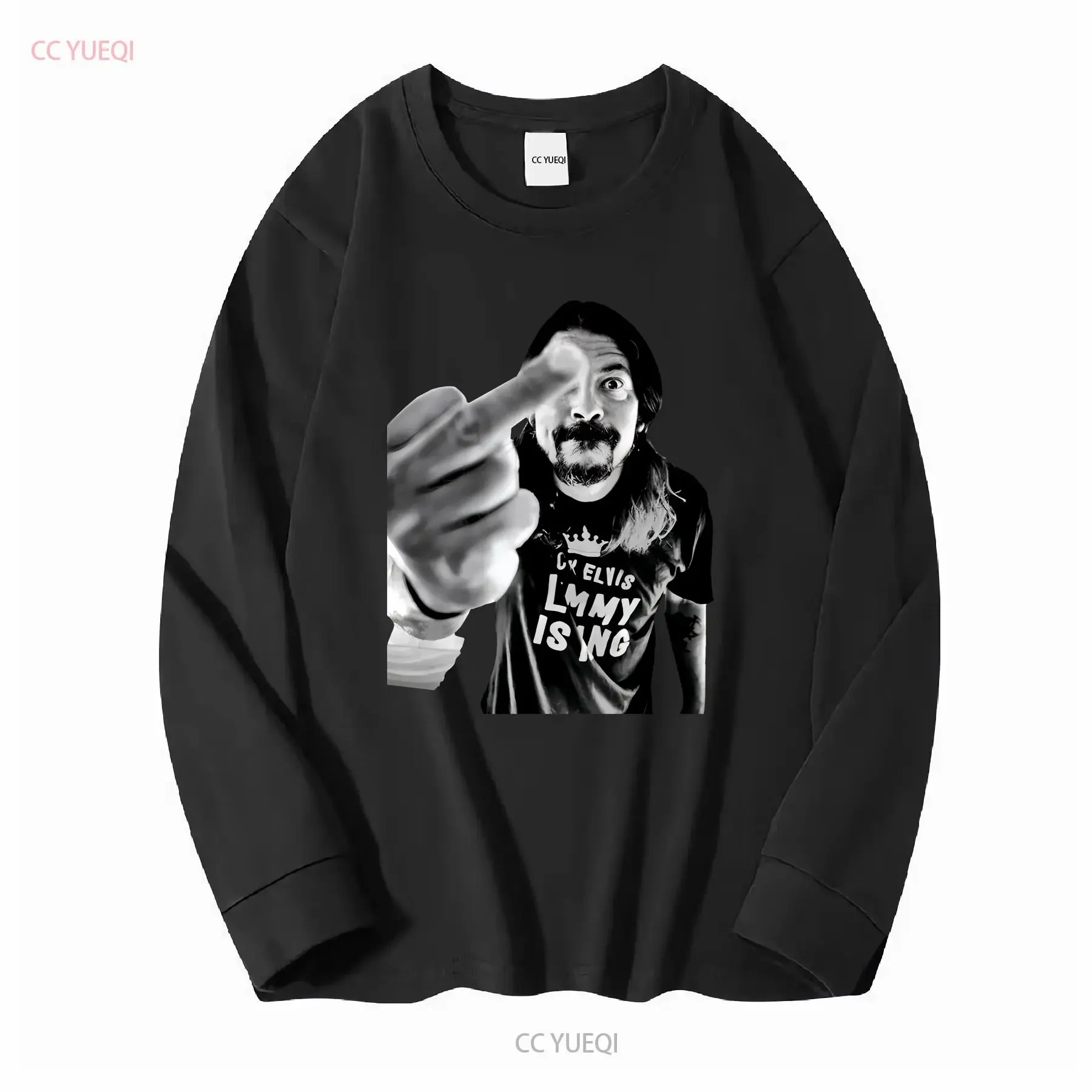 ديف جروهل الاصبع الوسطى تي شيرت أسود SP 494858   أكمام طويلة أو قصيرة عتيقة مغسولة وناعمة ملابس خروج ممتدة للجنسين