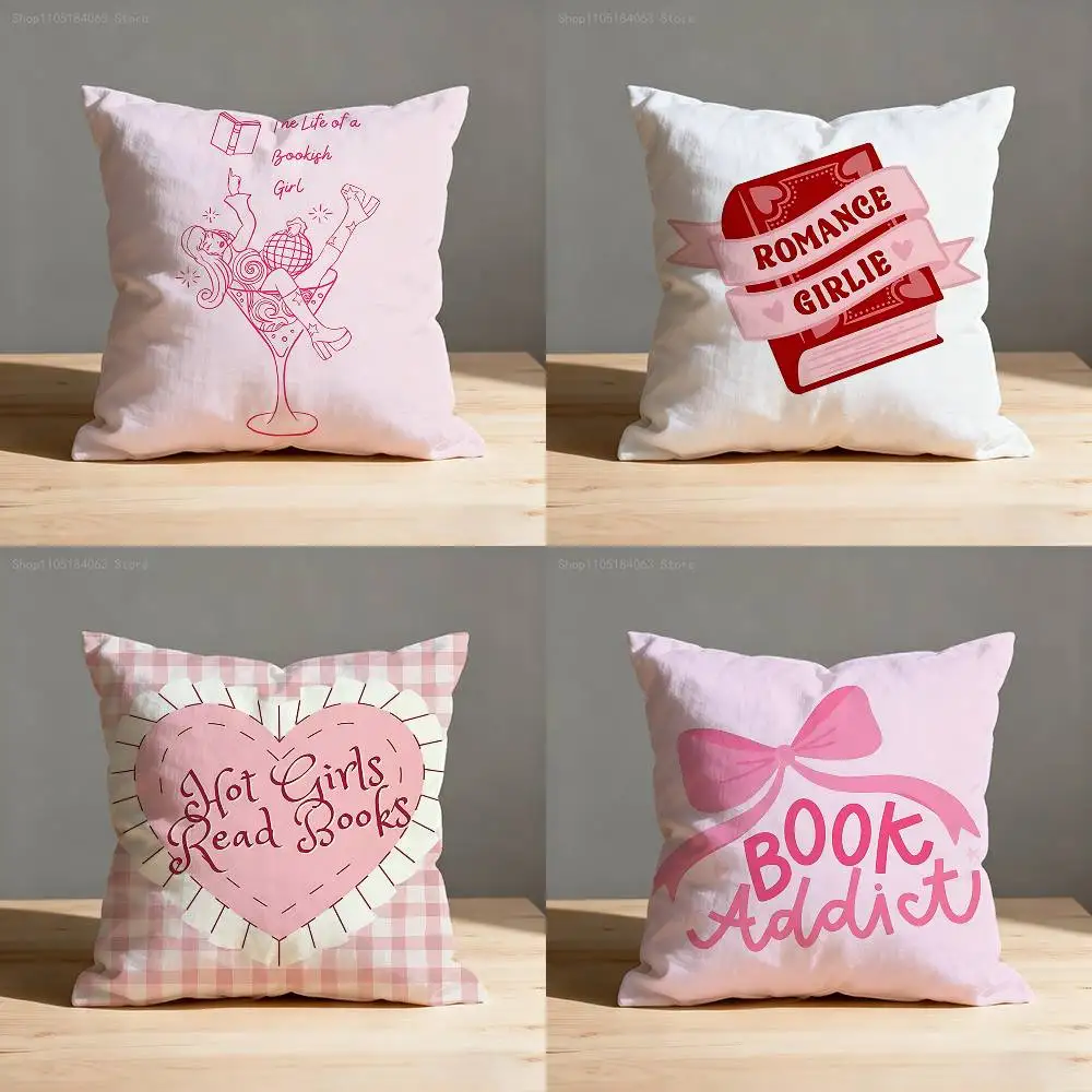 

Pink Bookish Book Lover Pillowcases Bedroom Living Room Sofa Home Decor Polyester Cushion Cover with Zipper