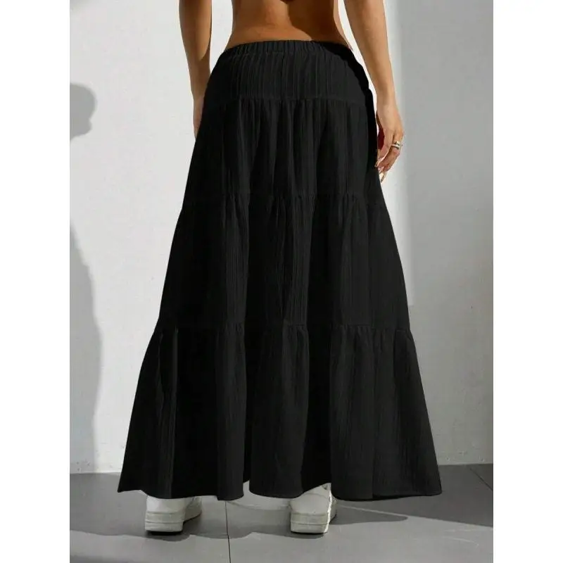 Large Swinging Skirt with Laceup Detail Belted mid Waist Denim Fabric Batwing Shape Other Material 100% Cross-Border Fashion ...