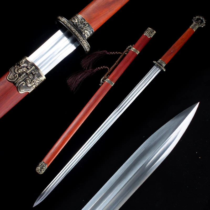 

Chinese Lisson Tang Sword High Manganese Steel Blade Sharp Ready Battle Metal Samurai Swords Real Full Size Red Kongfu Katanas
