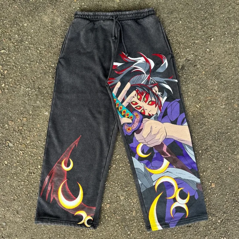 

Y2K Gothic pants Harajuku Kokushibo Vintage Pattern Printing 2000s Casual Sweatpants Hip Hop men women Fashion wide leg jeans