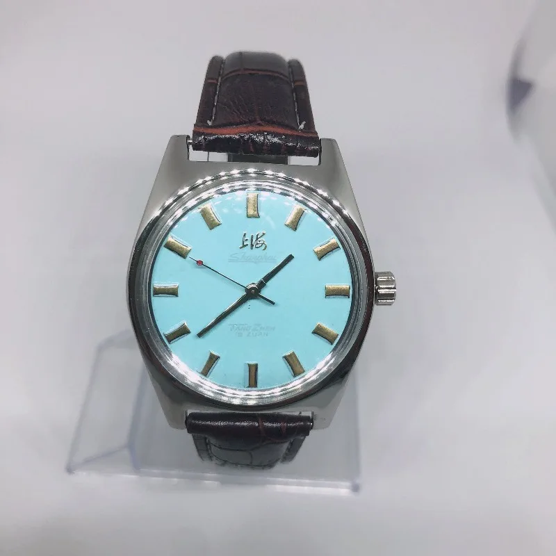 Old Watch Classic Manual Winding 7120 Pure Mechanical Movement Thick Hand Tiff Blue