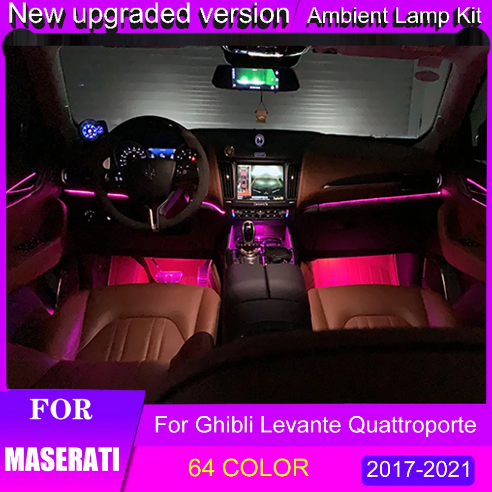 For Maserati 64Color led Ambient light lamp 2016-2020 For Ghibli Levante quattroporte  Atmosphere Advanced Light Decoration lamp