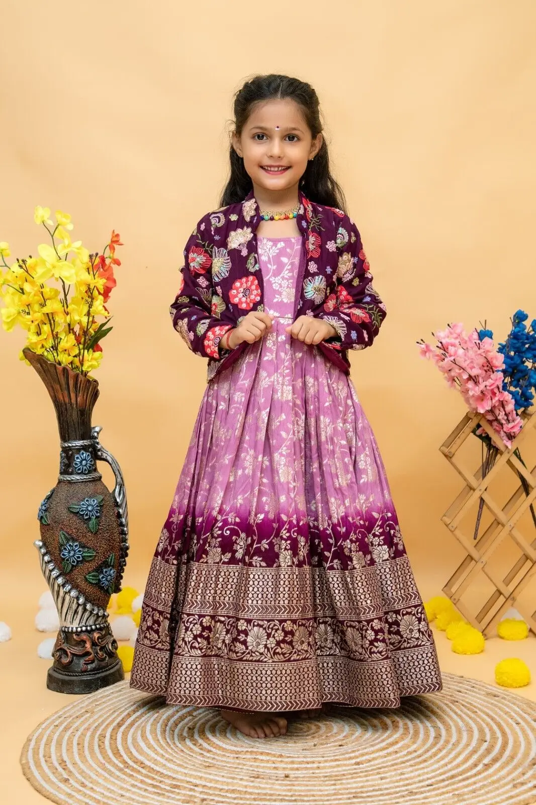 Gown for Kids Wedding Frock Coat 3pc Setgirl Traditional Indian Kids Dress