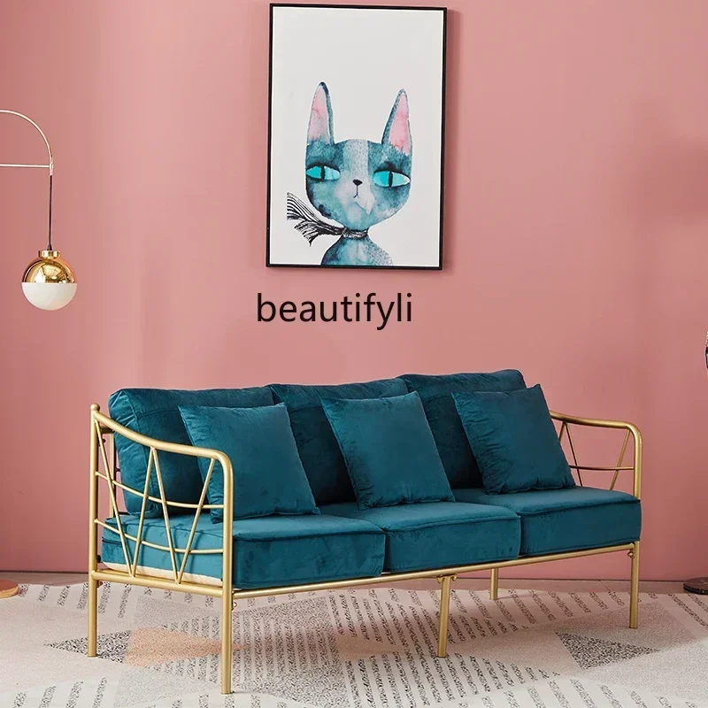 

xx1Simple Nordic light luxury home, small apartment iron base multi-person fabric sofa, casual and modern