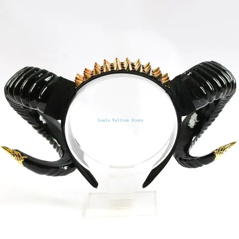L5YB volwassen Halloween Hoofdband Devil Ox Curved Horn Hair Hair Cosplay Cosplay Kostuum Masquerade Party Movie Headpiece