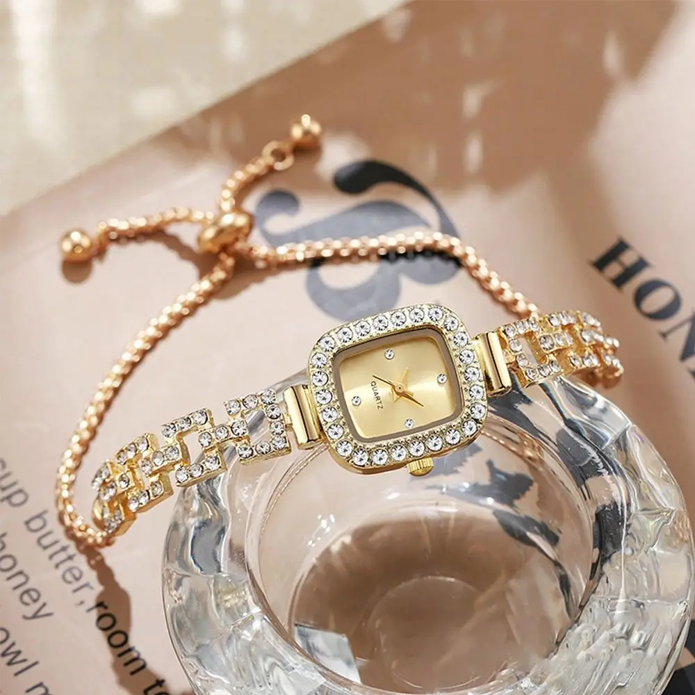 

Роскошные женские часы с бриллиантами, золотые, из нержавеющей стали, квадратный дизайн, высокая эстетическая ценность