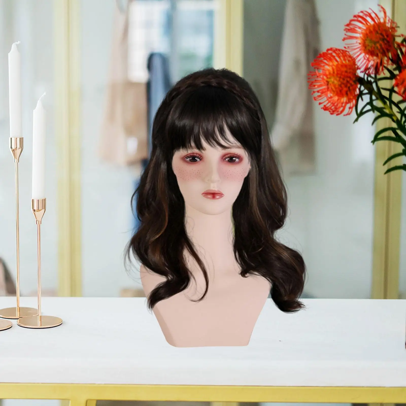 Cosmetology Manikin Wig Display Stand, Female Mannequin Head with Shoulder for Styling, Hat Eyeglasses Wig Making and Display