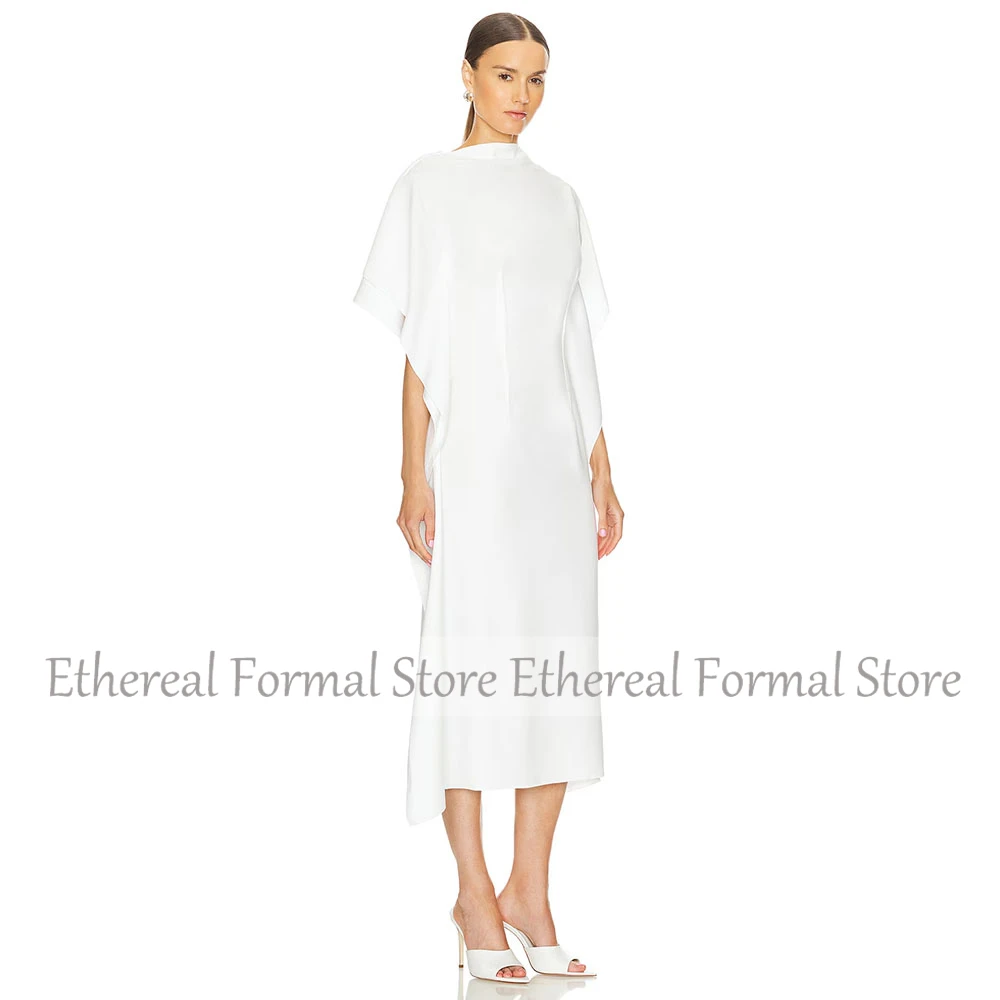 모던 아이보리 여성용 웨딩 머메이드 O넥 정장 파티 드레스 러플 티 길이 프롬 드레스 사우디 드레스
