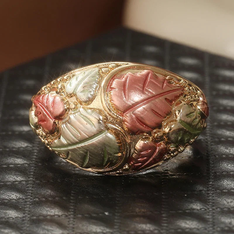 Eleganter Retro-Zweifarben-Blattring, Exquisiter Metallring, Accessoires für Frauen, Alltag, Festivals, Lässiger Schmuck-Accessoire