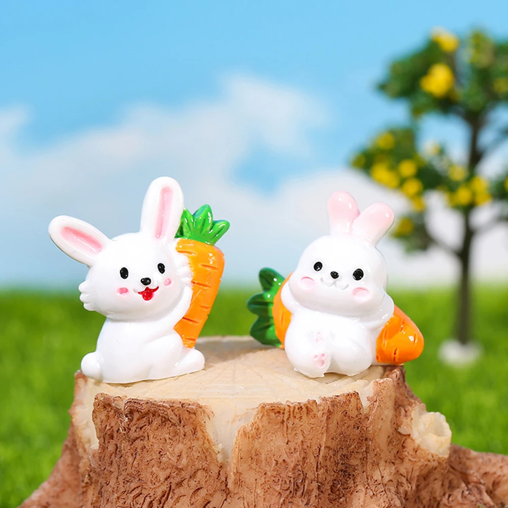 

6 Pcs Creative White Rabbit Bunny Statue Garden Miniature Animal Figures Decoration Figurines Bunnies Girl